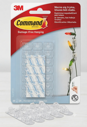 Ganci Decorativi Trasparenti Command™ 3M – Kit da 20 Ganci e 24 Strisce Adesive