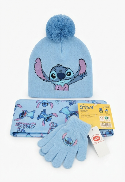 Set Invernale Disney Stitch per Bambini: Berretto con Pon-Pon, Scaldacollo e Guanti