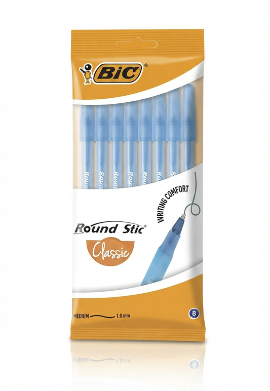 Set di 8 Penne BIC Round Stic Classic – Punta Media 1.0 mm – Inchiostro Blu – Qualità e Affidabilità