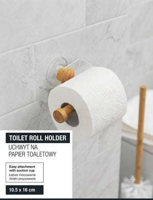 Portarotolo da Bagno Smukee in Metallo Bianco e Legno con Adesiva