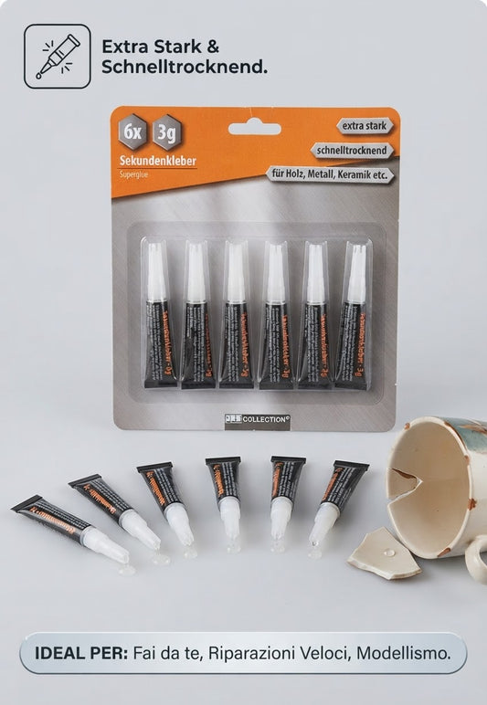 Set da 6 Tubetti di Super Colla Extra Forte - Asciugatura Rapida (6 x 3g)