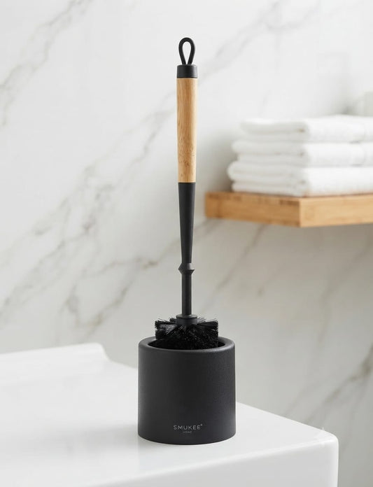 Scopino per WC Smukee Home in Nero Opaco e Legno Naturale