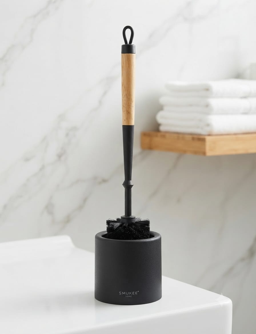 Scopino per WC Smukee Home in Nero Opaco e Legno Naturale