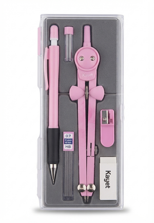 Kit Completo con Compasso, Portamine e Accessori (Rosa)