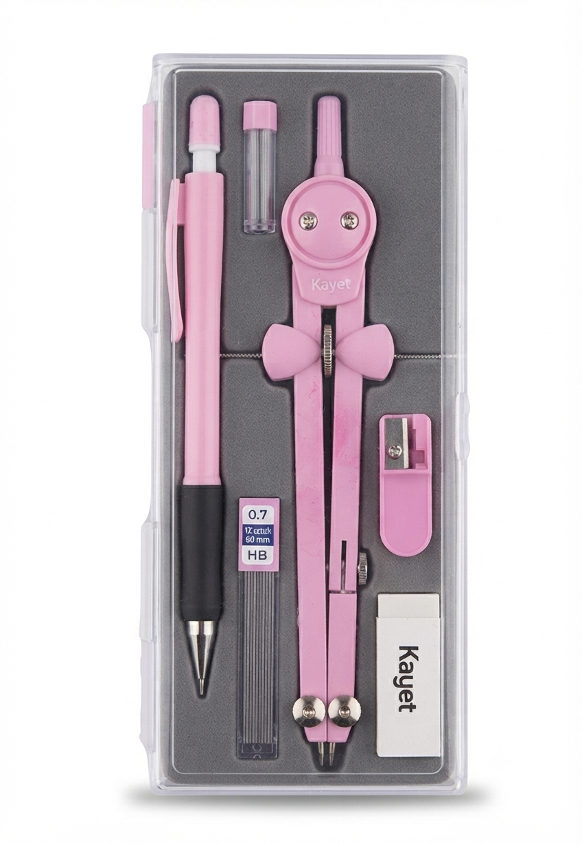 Kit Completo con Compasso, Portamine e Accessori (Rosa)