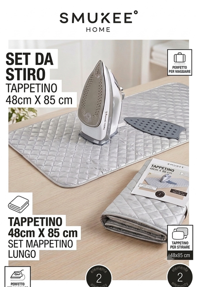 Set da Stiro Portatile Smukee Home - Tappetino Stirante (48x85 cm) + Supporto in Silicone