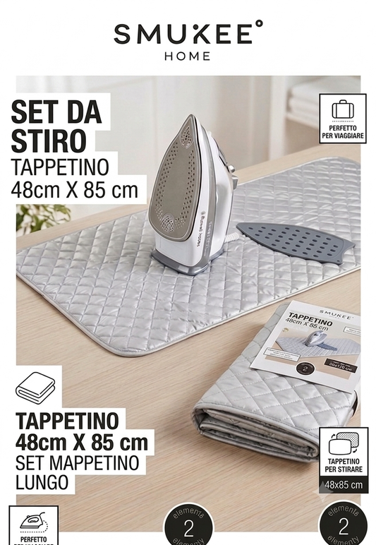 Set da Stiro Portatile Smukee Home - Tappetino Stirante (48x85 cm) + Supporto in Silicone