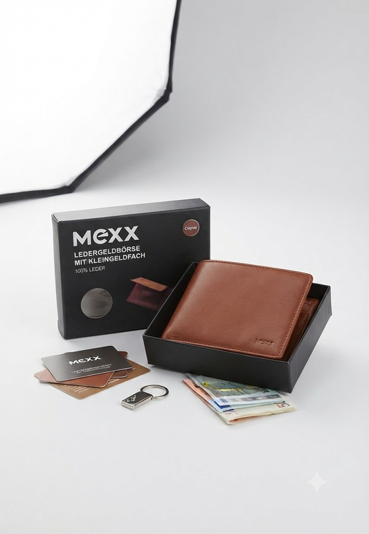 Portafoglio Uomo Mexx in Vera Pelle – Modello con Portamonete – Cognac