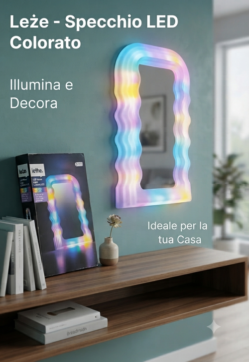 Specchio LED Lethe RGB – Design Ondulato Moderno per Atmosfere Creative