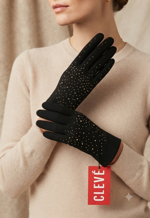 Guanti Eleganti Donna CLEVÉ con Dettagli in Punti Luce – Nero Classico