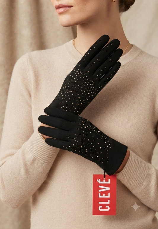 Guanti Eleganti Donna CLEVÉ con Dettagli in Punti Luce – Nero Classico