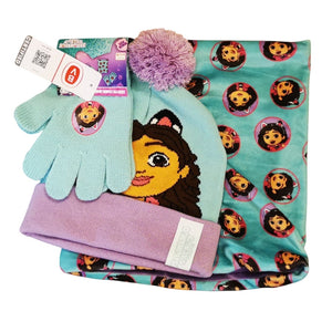 3 Pezzi Gabby's Dollhouse: Berretto con Pon-Pon, Scaldacollo e Guanti per Bambina