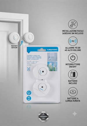 Allarme di Sicurezza Grundig per Porte e Finestre – Set Wireless 95 dB