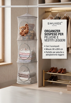 Organizer Sospeso Salvaspazio a 3 Scomparti – Grigio | Smukee Home