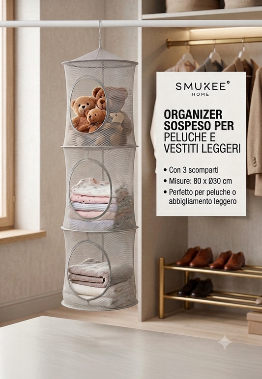 Organizer Sospeso Salvaspazio a 3 Scomparti – Grigio | Smukee Home
