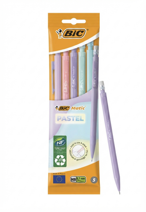 5 Portamine BIC Matic Pastel – Punta 0.7 mm HB – Colori Pastello – Scrittura Precisa e Cancellabile
