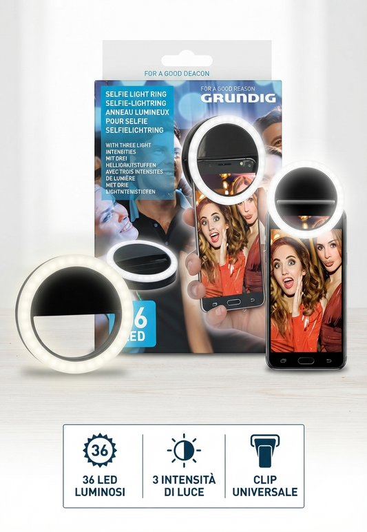 Anello Luminoso Selfie Ring Light Grundig – 36 LED con 3 Intensità di Luce